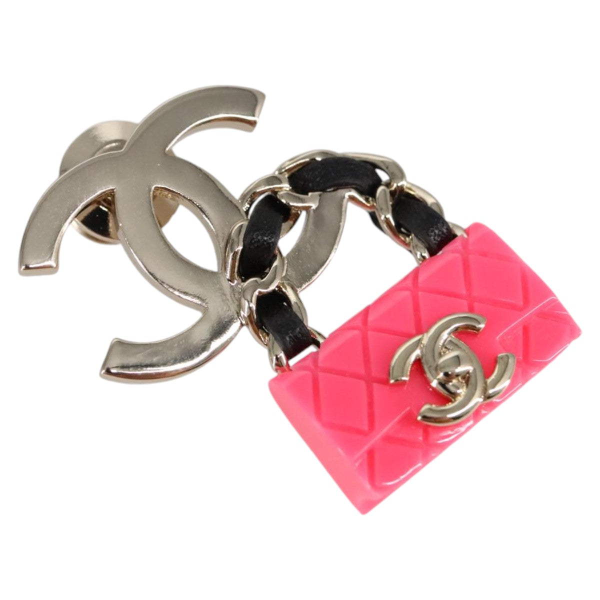 CHANEL COCO Mark Brooch metal Silver CC Auth 98931