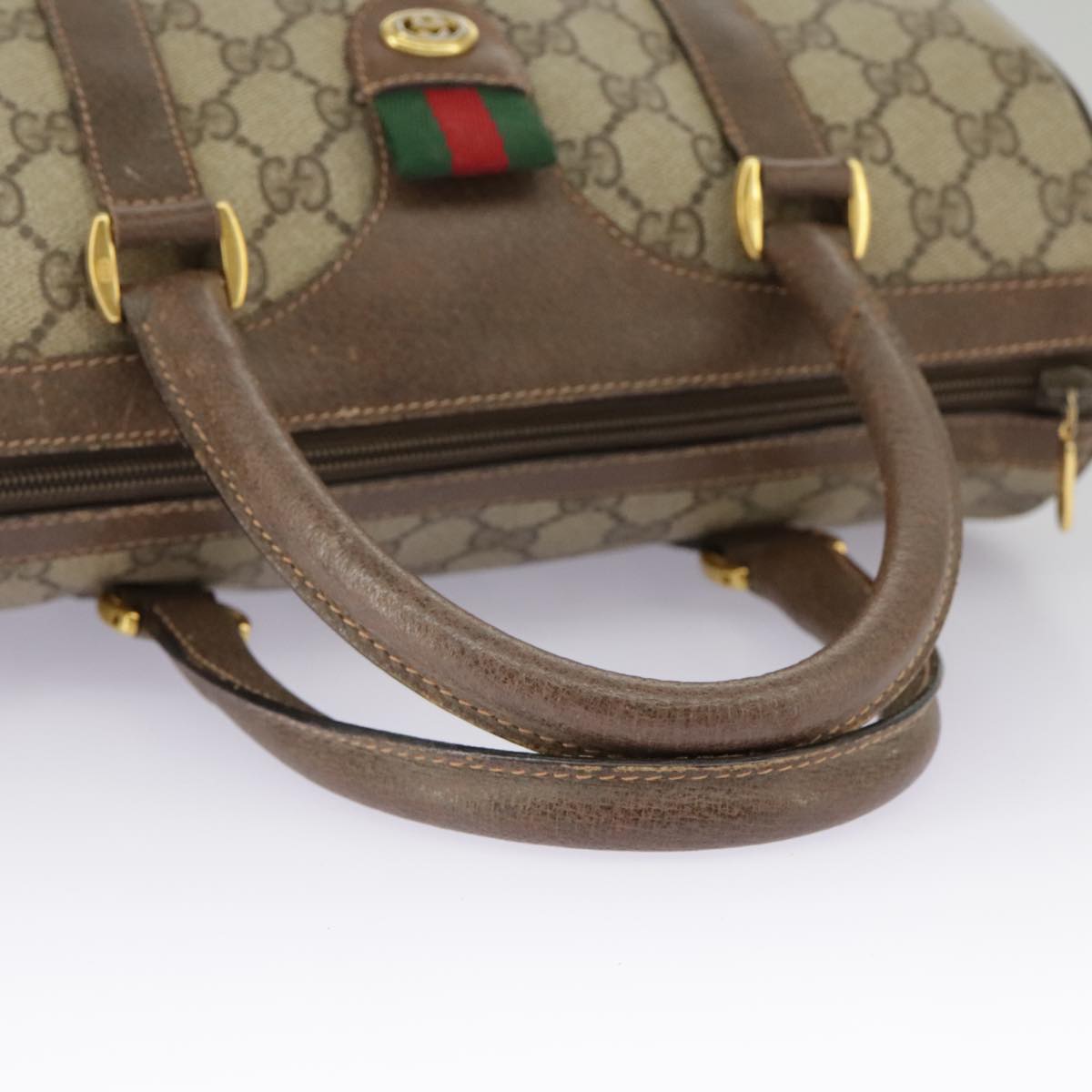 GUCCI GG Supreme Web Sherry Line Boston Bag PVC Beige Red 39 02 006 Auth 98939