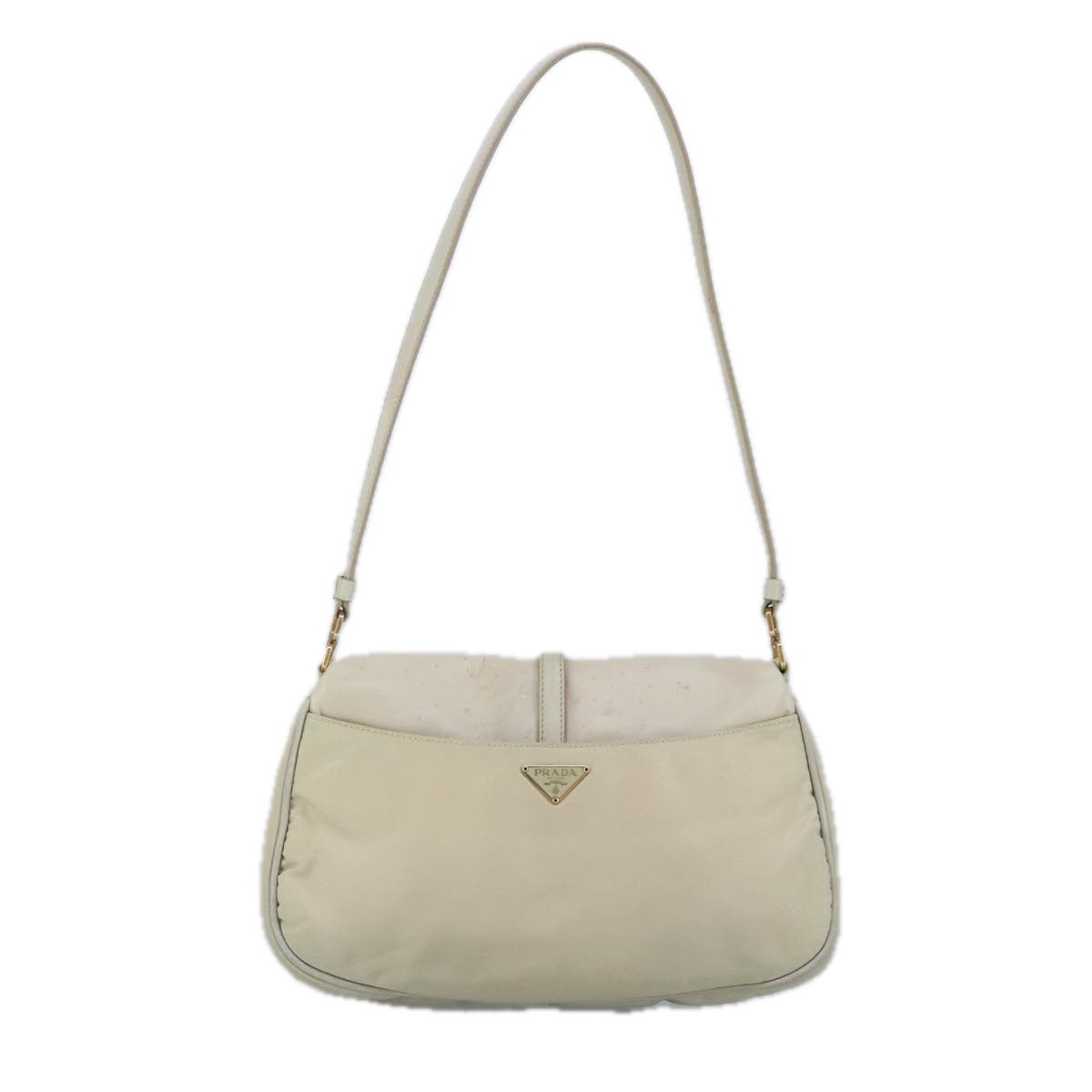 PRADA Shoulder Bag Nylon Leather Cream Gold Auth 98941