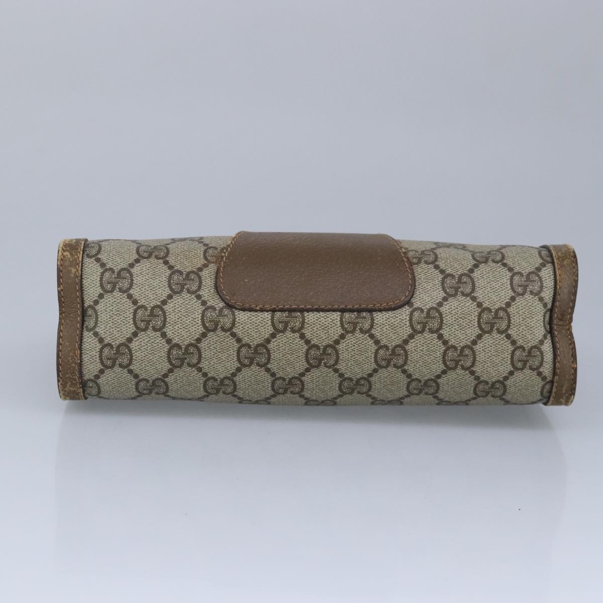 GUCCI GG Supreme Web Sherry Line Clutch Bag PVC Beige Red Auth 98953
