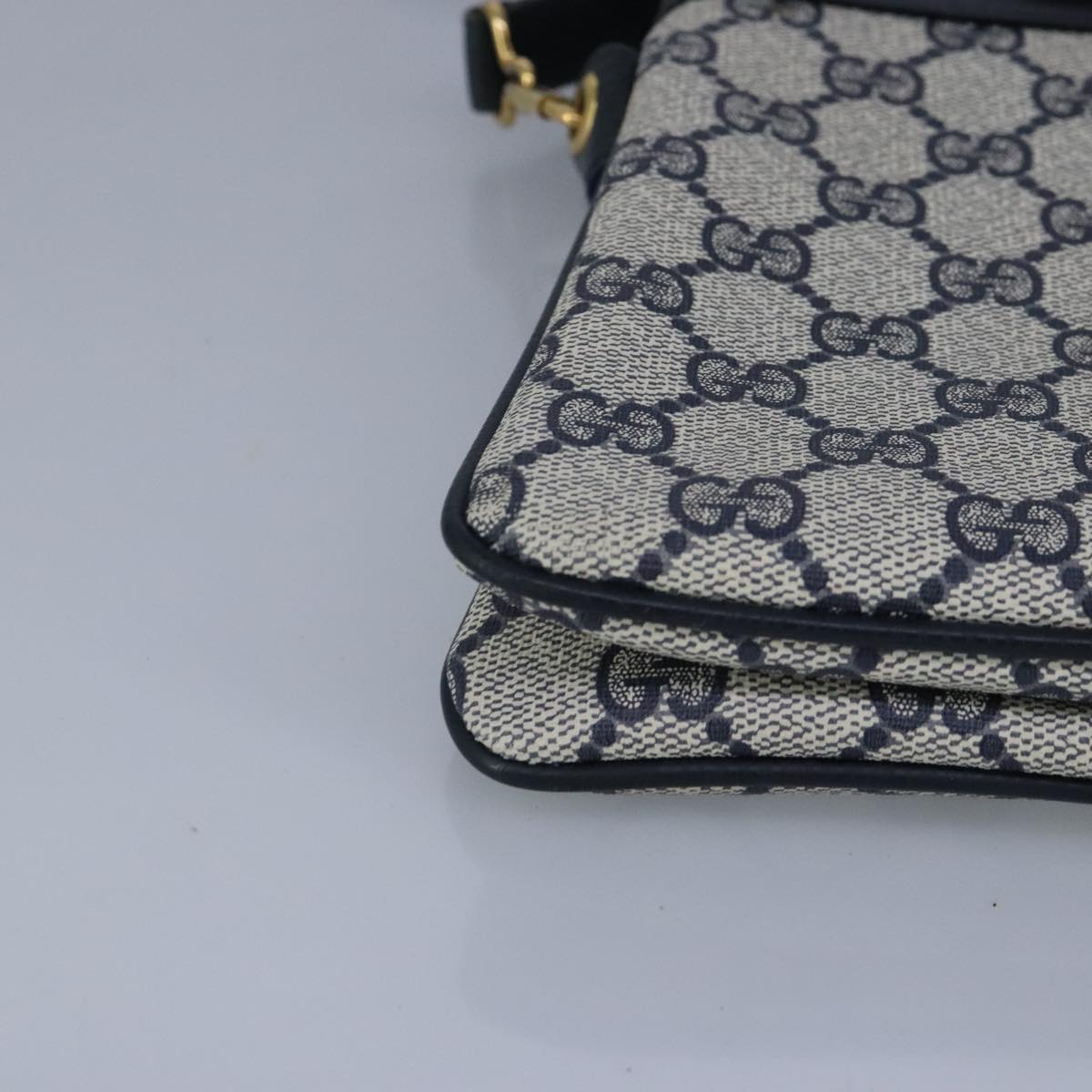 GUCCI GG Supreme Sherry Line Shoulder Bag PVC Navy Gold Auth 98968