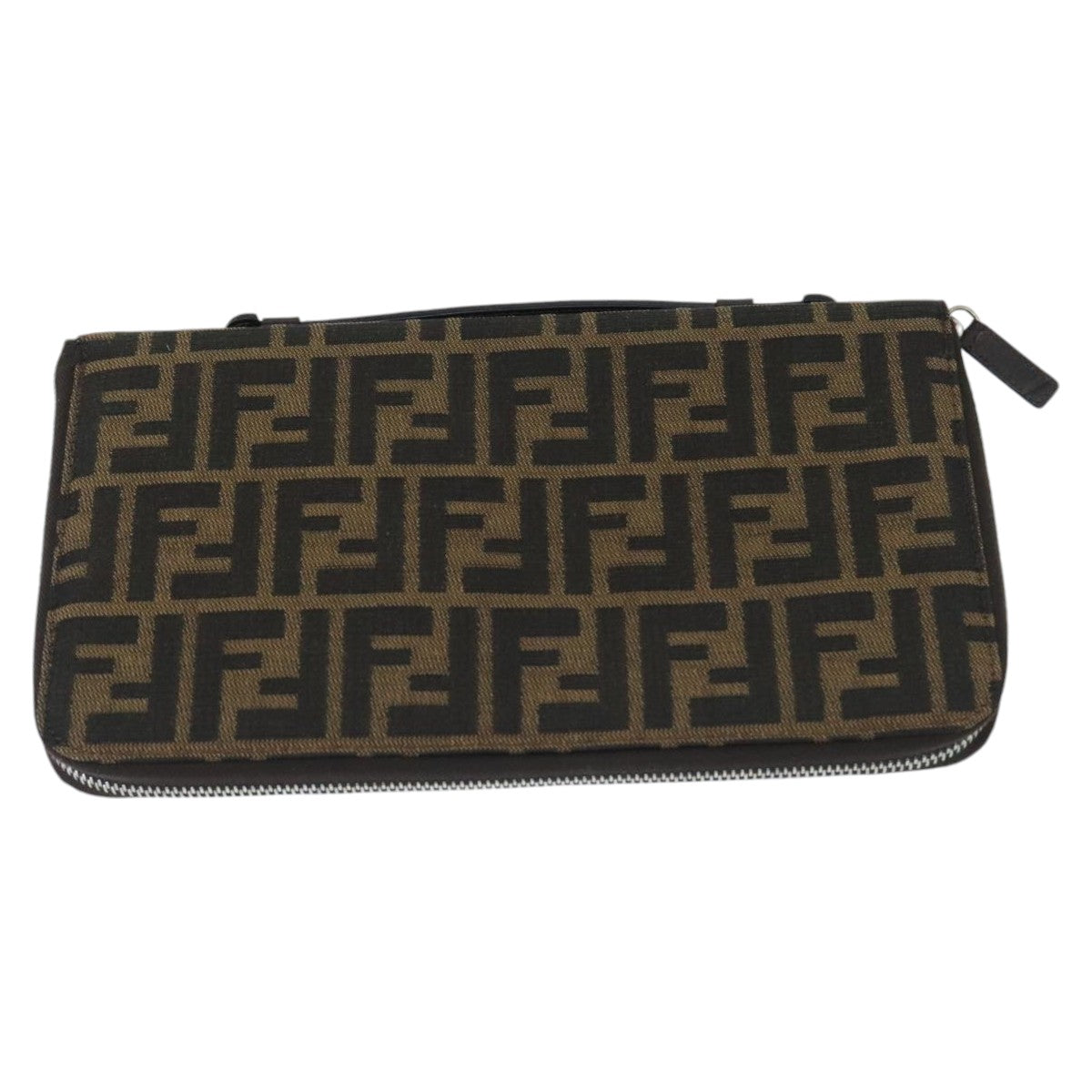 FENDI Zucca Canvas Travel Pouch Brown Black gold Auth 99040