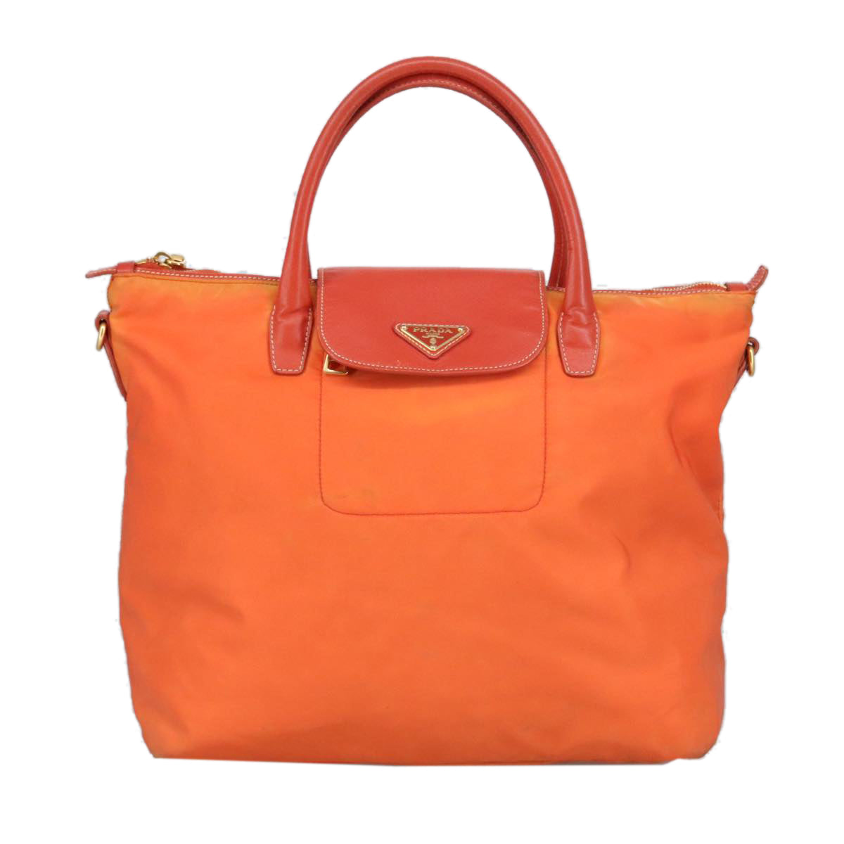 PRADA Hand Bag Nylon Leather 2way Orange Auth 99127