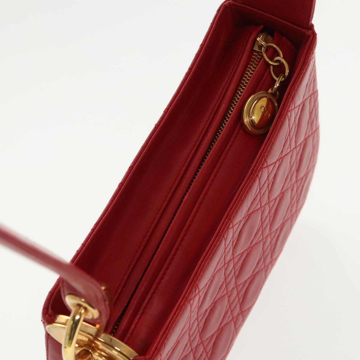 Christian Dior Lady Dior Canage Shoulder Bag Leather Red Auth 99131