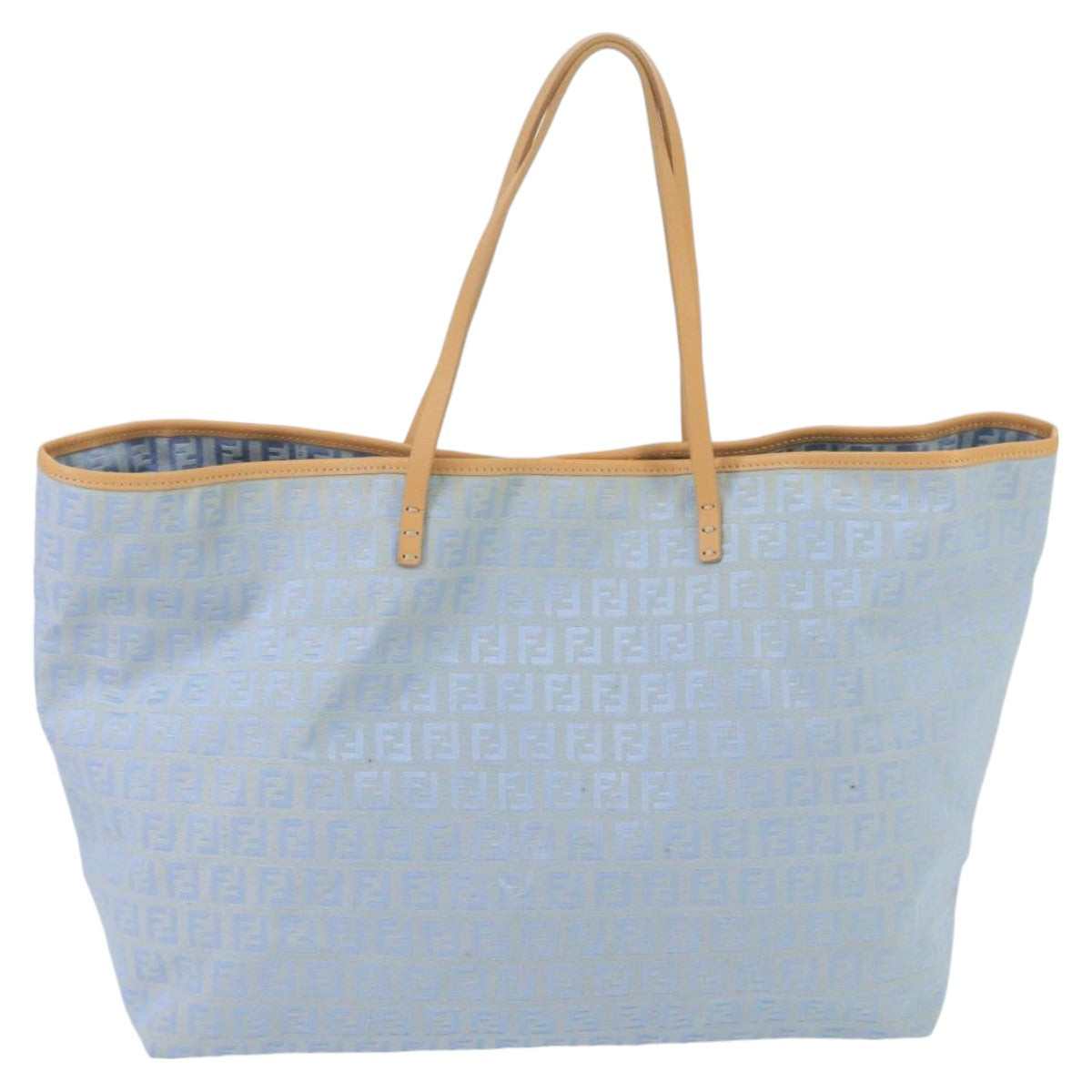 FENDI Zucchino Canvas Tote Bag Blue Silver Auth 99135