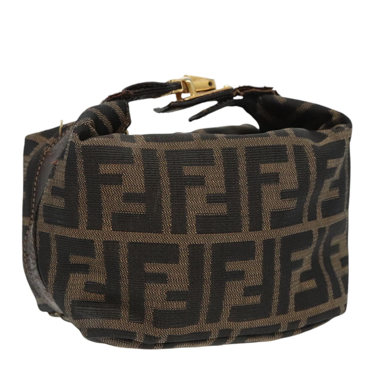 FENDI Zucca Canvas Vanity Pouch Brown Black gold Auth 99147