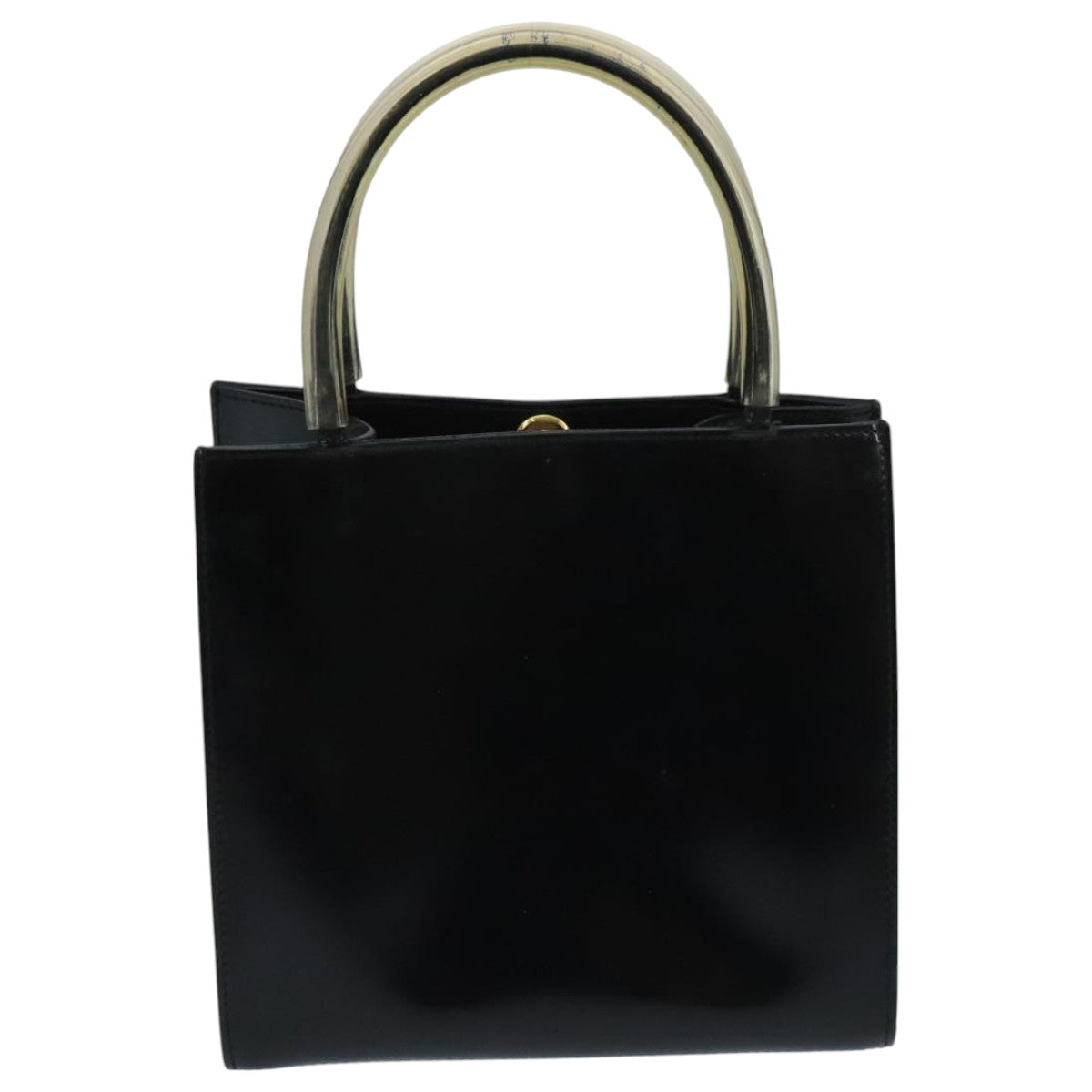 Salvatore Ferragamo Hand Bag Enamel Black Clear Gold Auth 99177
