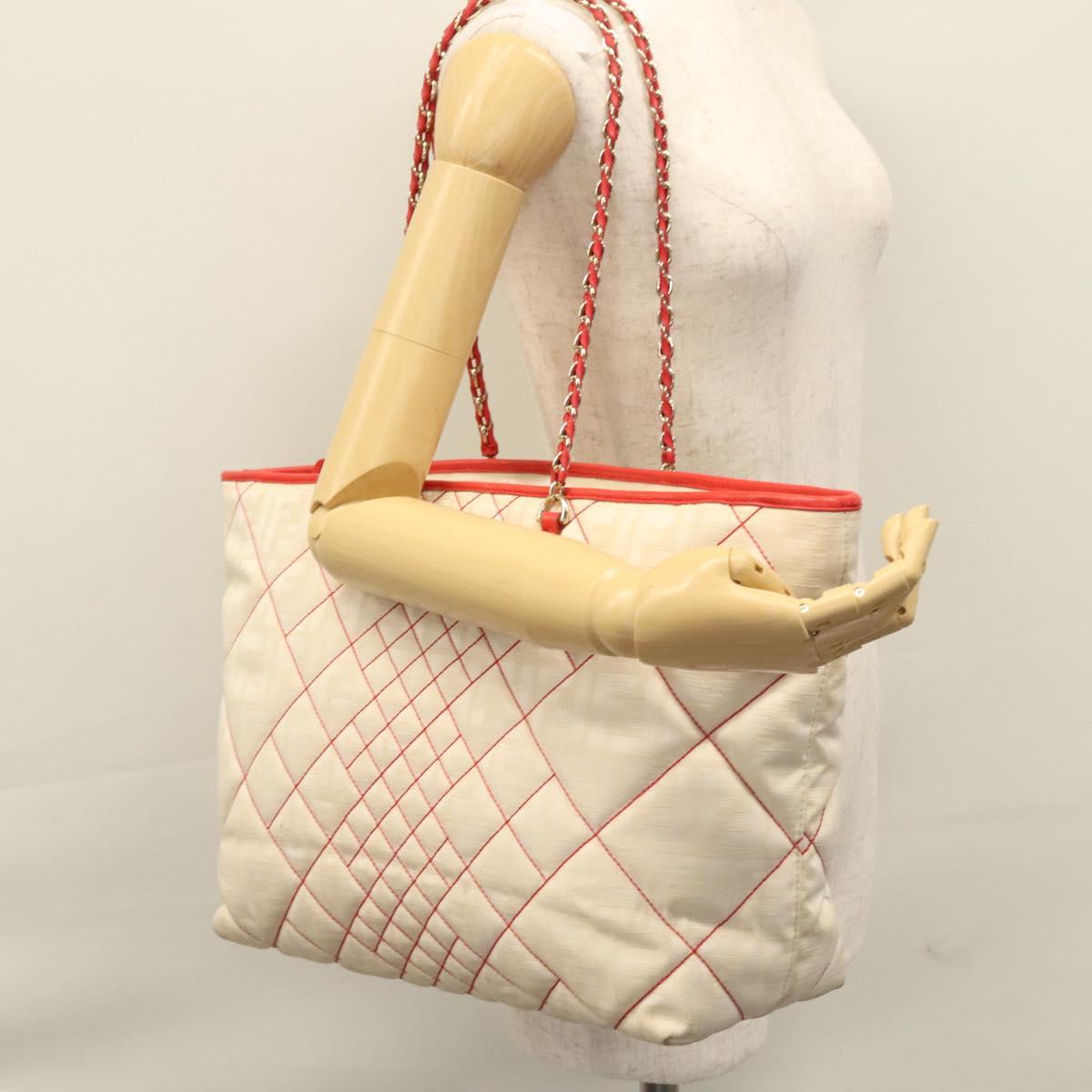 FENDI Zucca Canvas Chain Tote Bag Beige Auth 99179