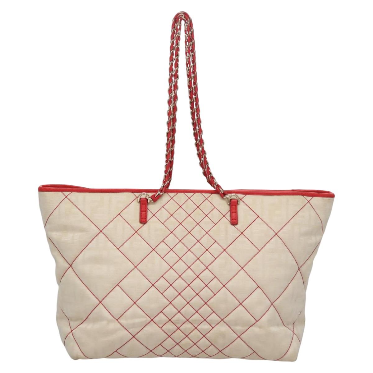 FENDI Zucca Canvas Chain Tote Bag Beige Auth 99179