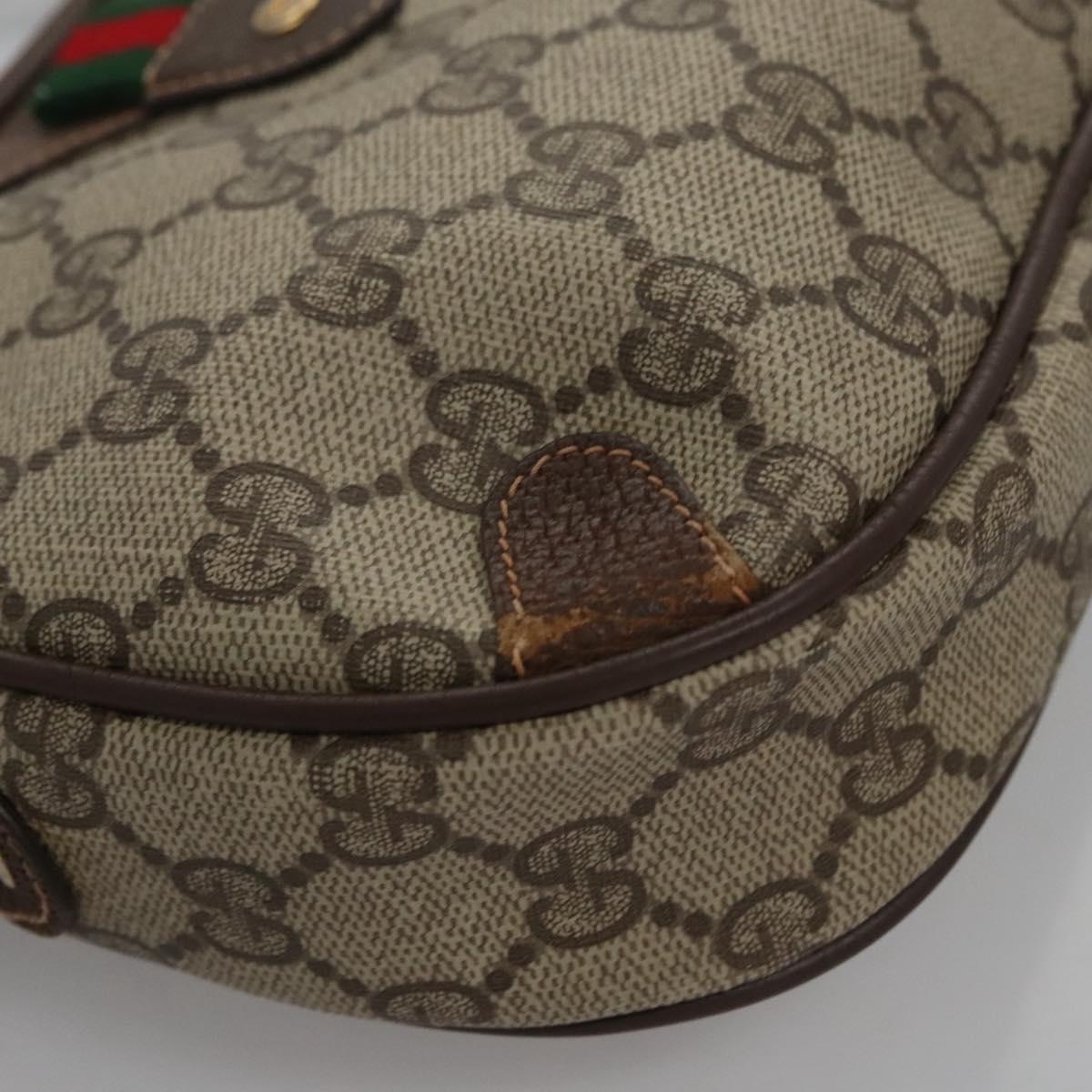 GUCCI GG Supreme Web Sherry Line Shoulder Bag PVC Beige Red Auth 99180