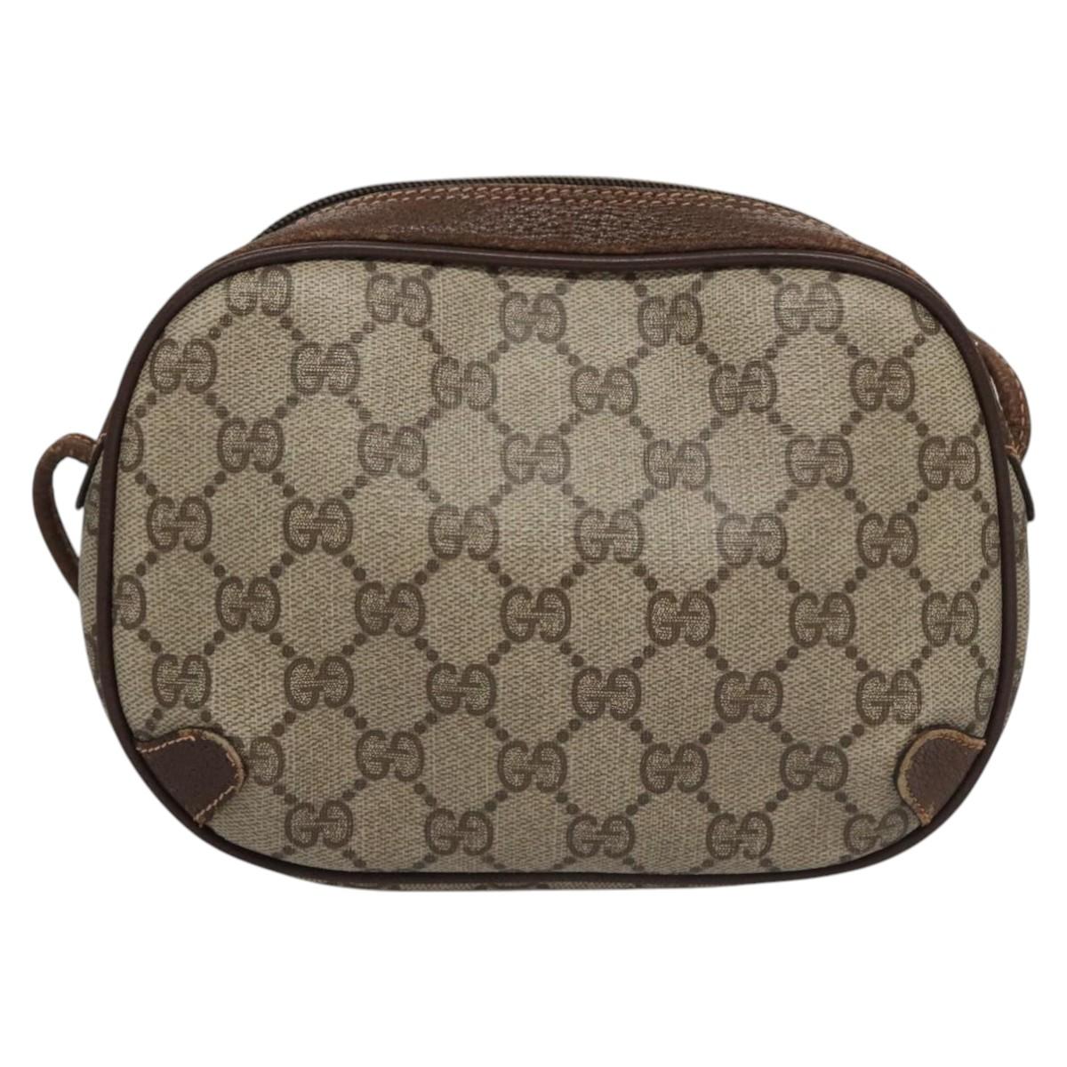 GUCCI GG Supreme Web Sherry Line Shoulder Bag PVC Beige Red Auth 99180