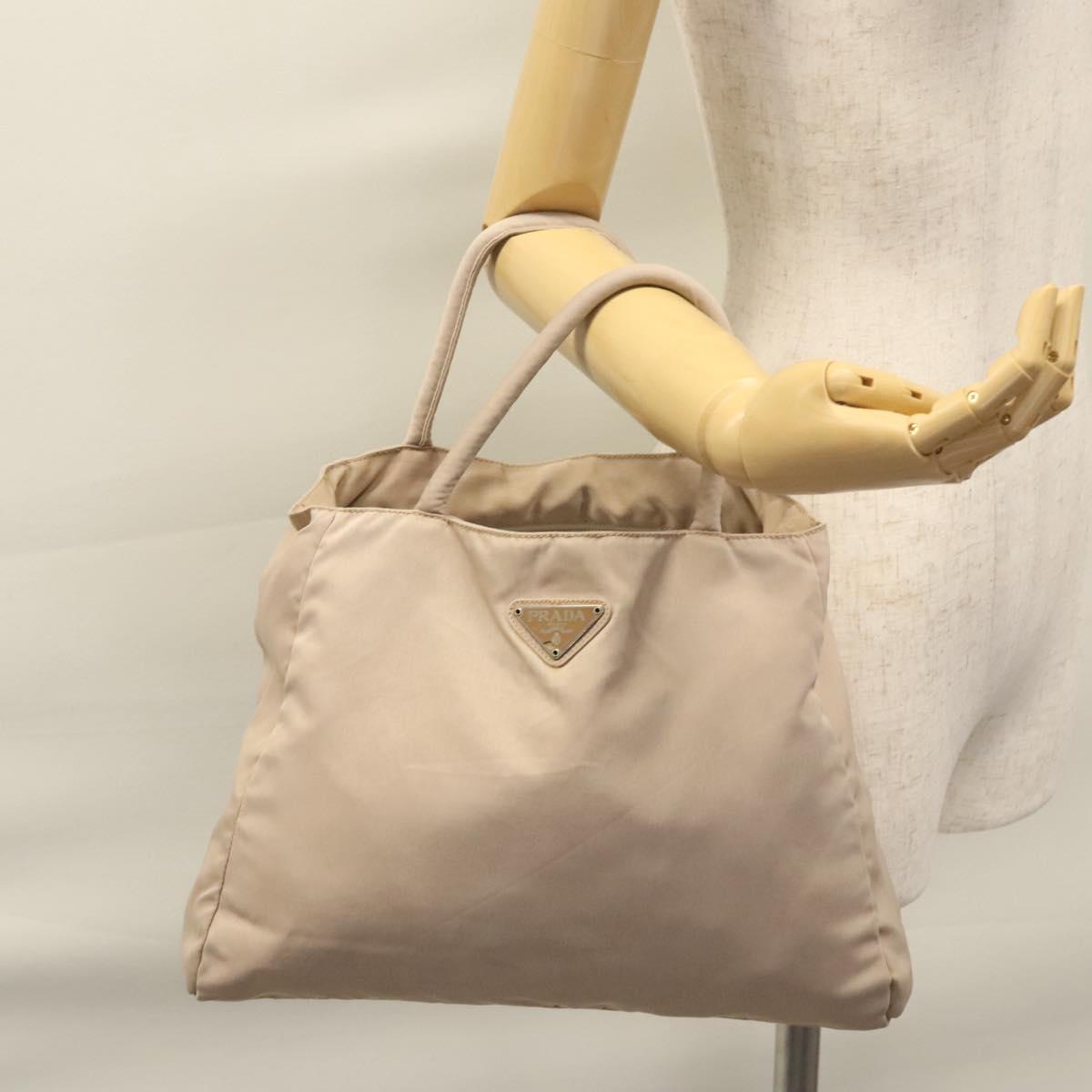 PRADA Hand Bag Nylon Beige Auth 99182