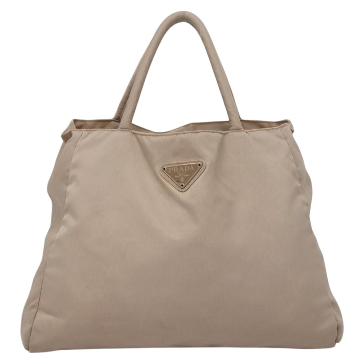 PRADA Hand Bag Nylon Beige Auth 99182