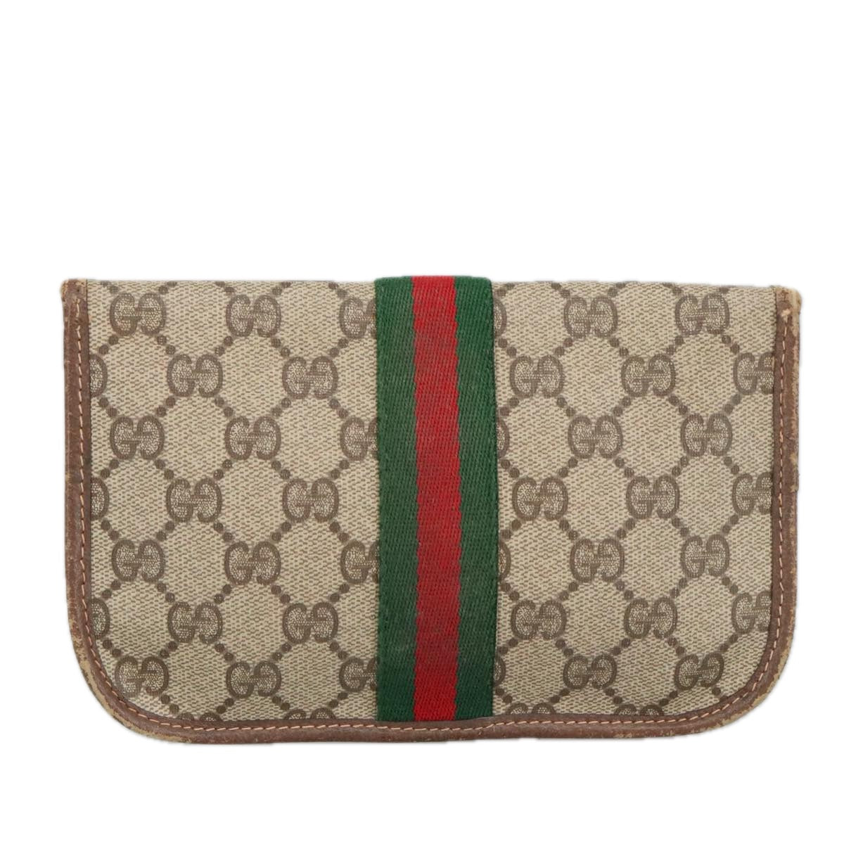 GUCCI GG Supreme Web Sherry Line Pouch PVC Beige Red Green 89 01 021 Auth 99314