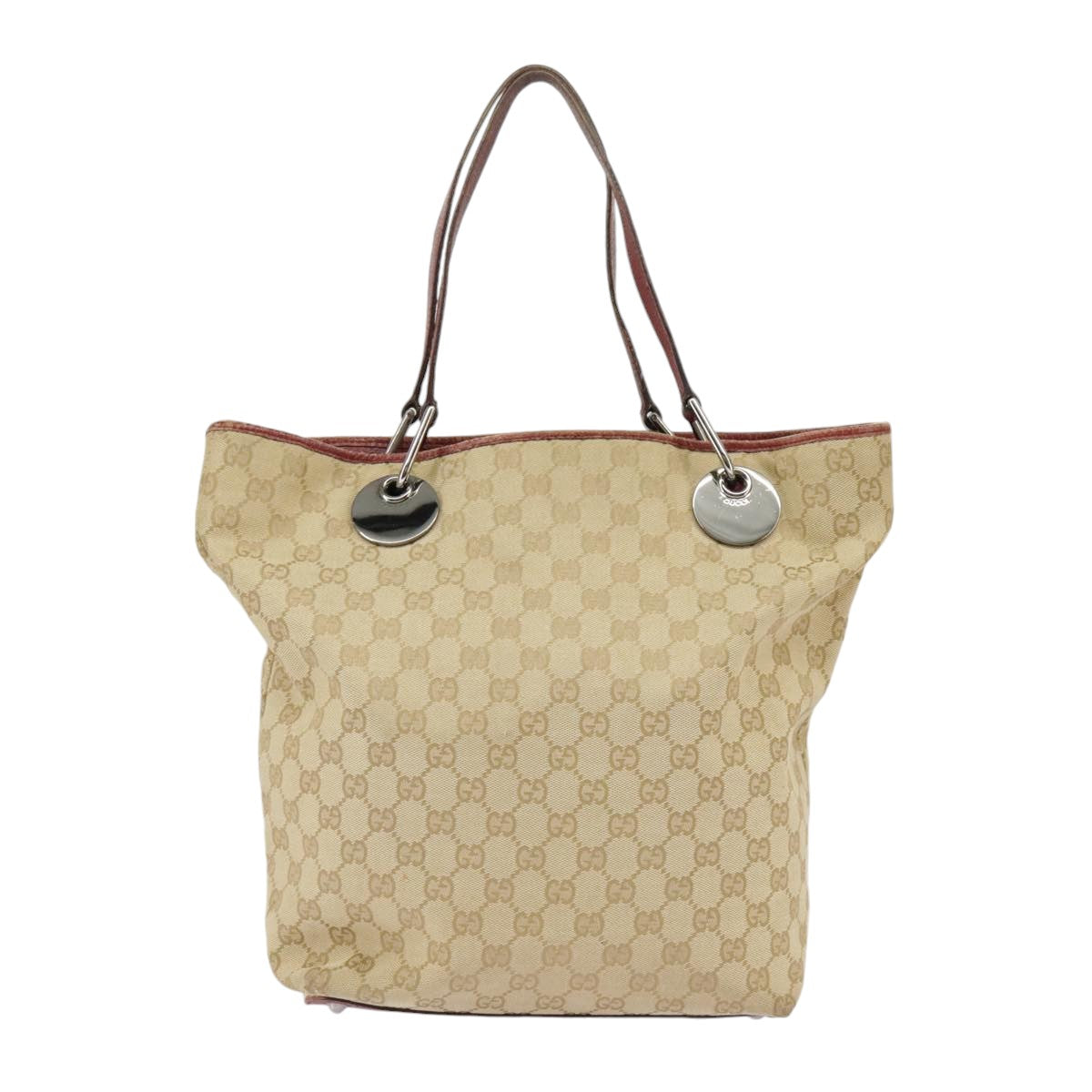 GUCCI GG Canvas Tote Bag Beige Silver Red 120836 Auth 99322