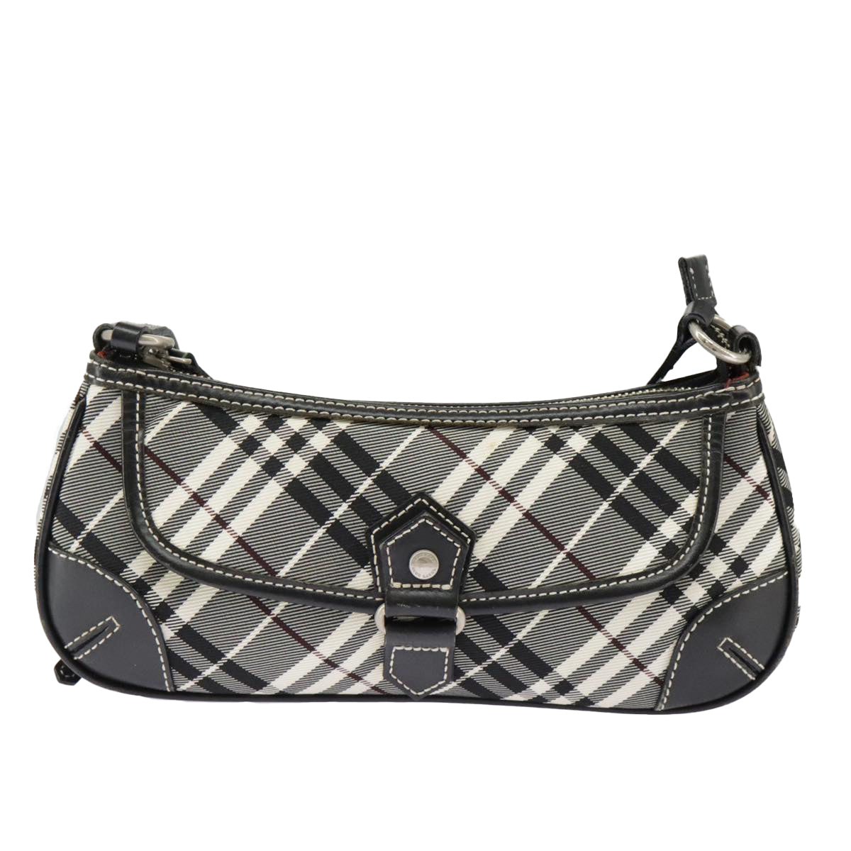 BURBERRY Blue Label Nova Check Shoulder Bag Canvas Silver Black Auth 99324