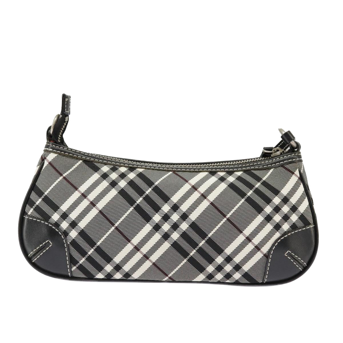 BURBERRY Blue Label Nova Check Shoulder Bag Canvas Silver Black Auth 99324