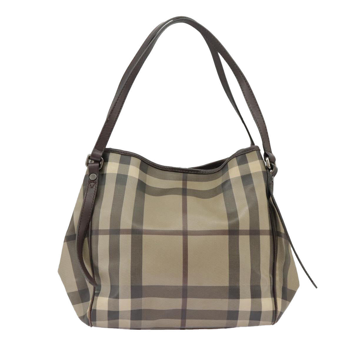 BURBERRY Nova Check Shoulder Bag PVC Silver Beige Auth 99325