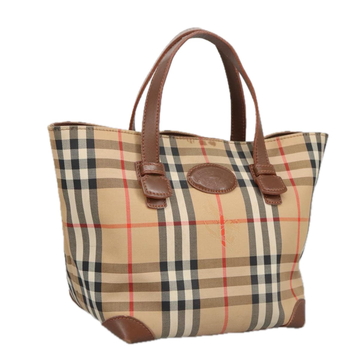 Burberrys Nova Check Hand Bag Canvas Beige Auth 99329