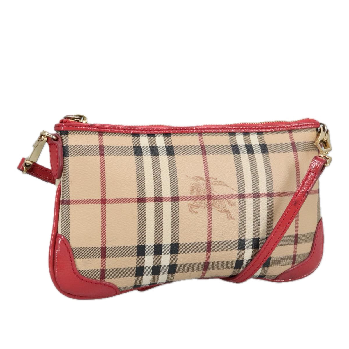 BURBERRY Nova Check Shoulder Bag PVC Beige Gold Auth 99338