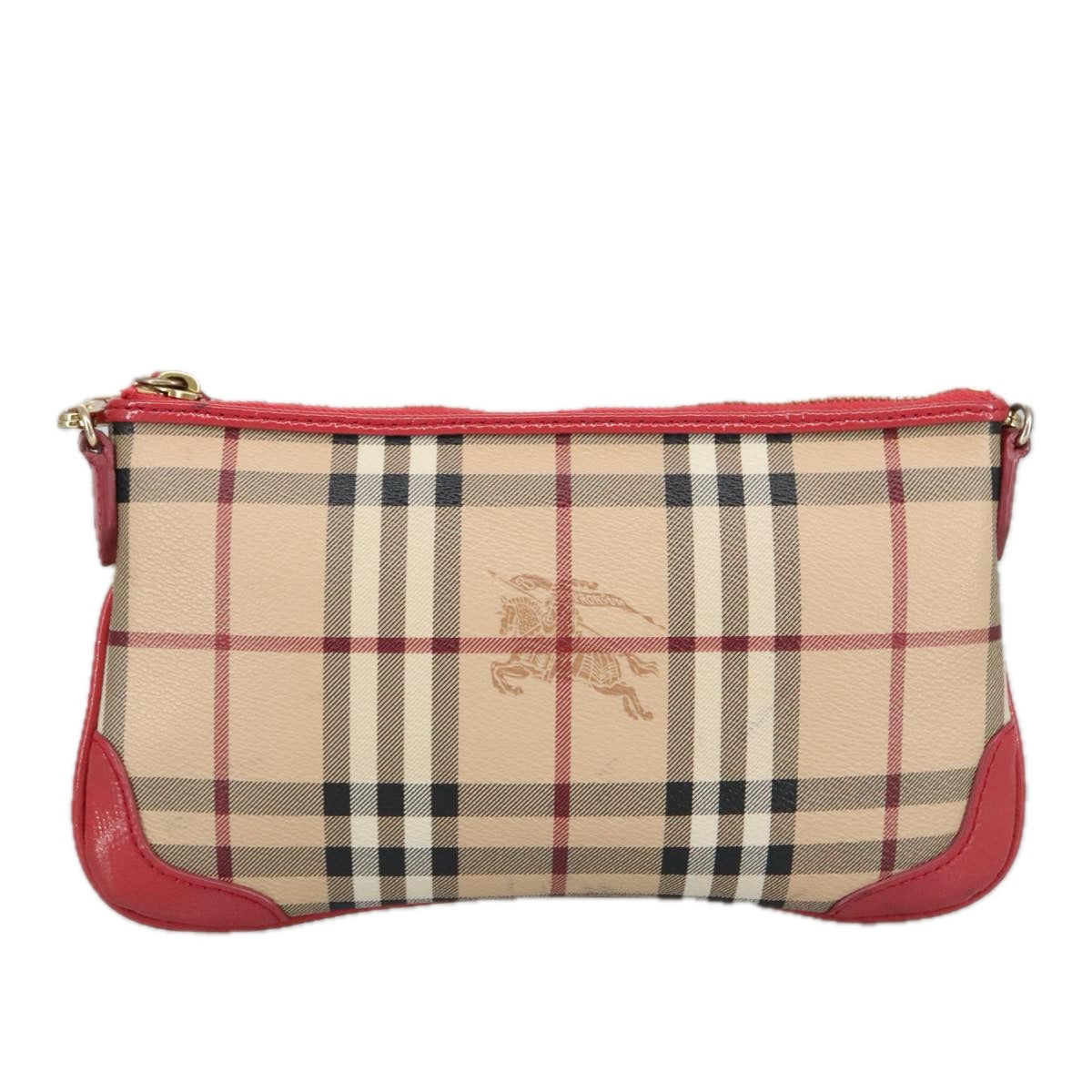 BURBERRY Nova Check Shoulder Bag PVC Beige Gold Auth 99338