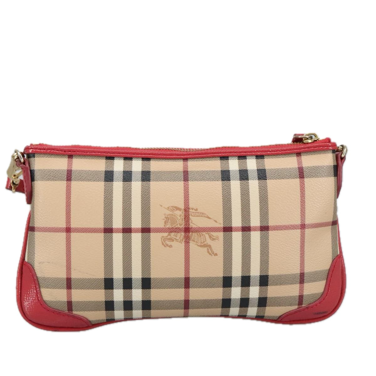 BURBERRY Nova Check Shoulder Bag PVC Beige Gold Auth 99338