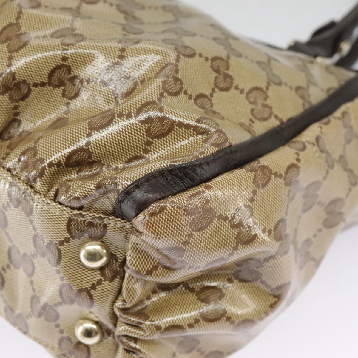 GUCCI GG Crystal Shoulder Bag Beige Gold 327787 Auth 99347