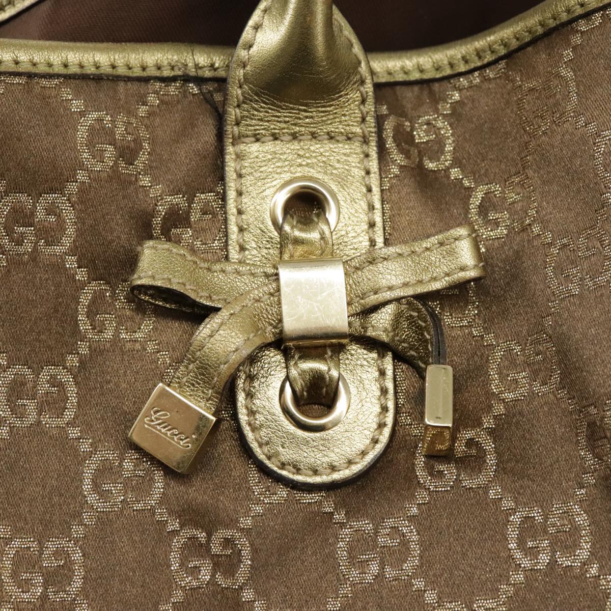 GUCCI GG Canvas Shoulder Bag Brown Gold 163805 Auth 99348