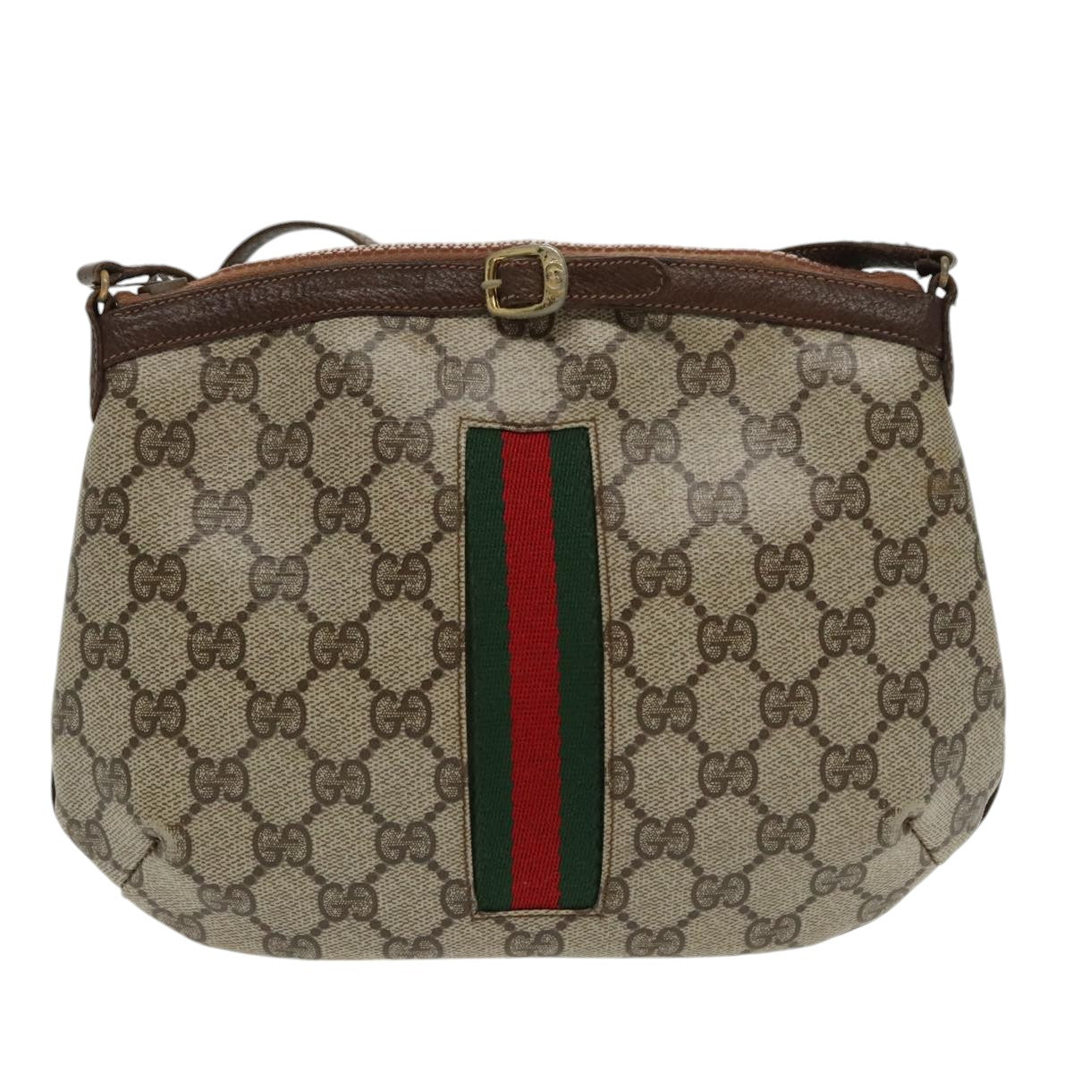 GUCCI GG Supreme Web Sherry Line Shoulder Bag PVC Beige Red Green Auth 99352