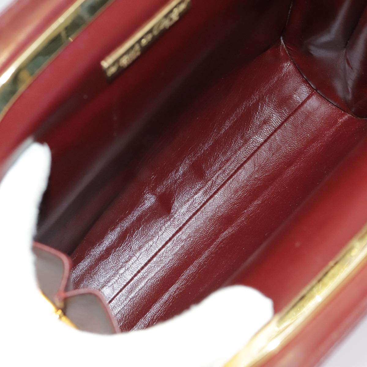 CARTIER Shoulder Bag Leather Gold Wine Red Auth 99354