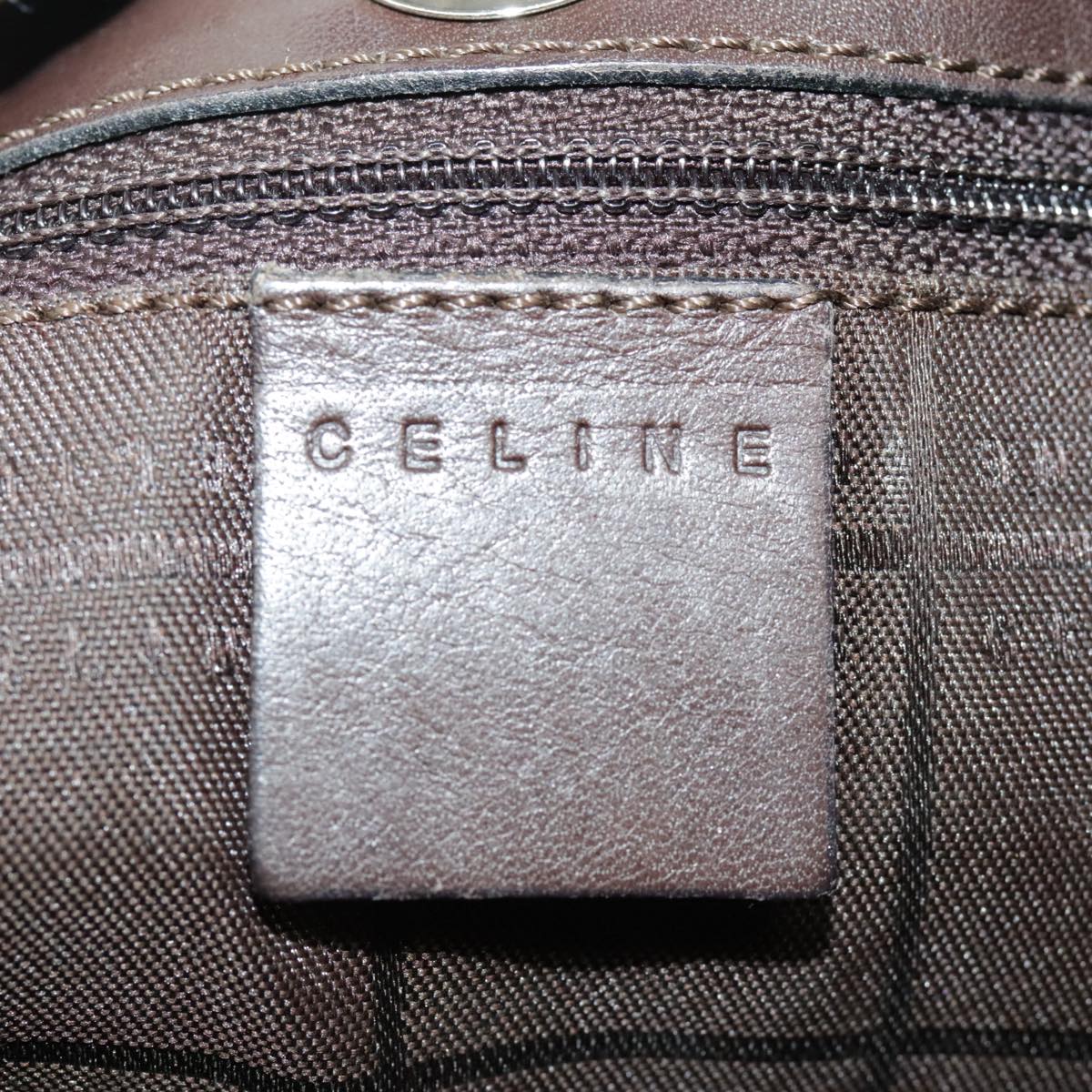 CELINE C Macadam Canvas Shoulder Bag Beige Silver Auth 99362