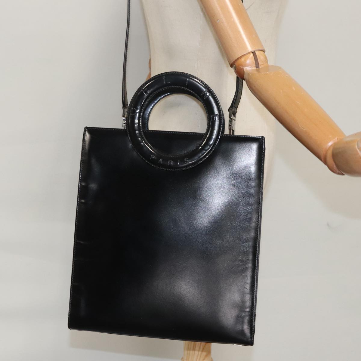 CELINE Hand Bag Leather 2way Black Auth 99381