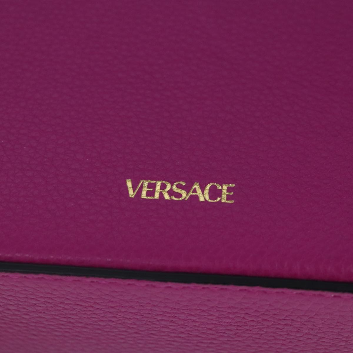 VERSACE Chain Shoulder Bag Leather Pink Gold Auth 99384