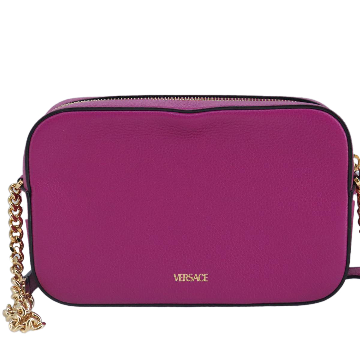 VERSACE Chain Shoulder Bag Leather Pink Gold Auth 99384