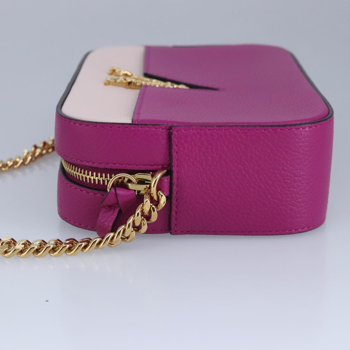 VERSACE Chain Shoulder Bag Leather Pink Gold Auth 99384