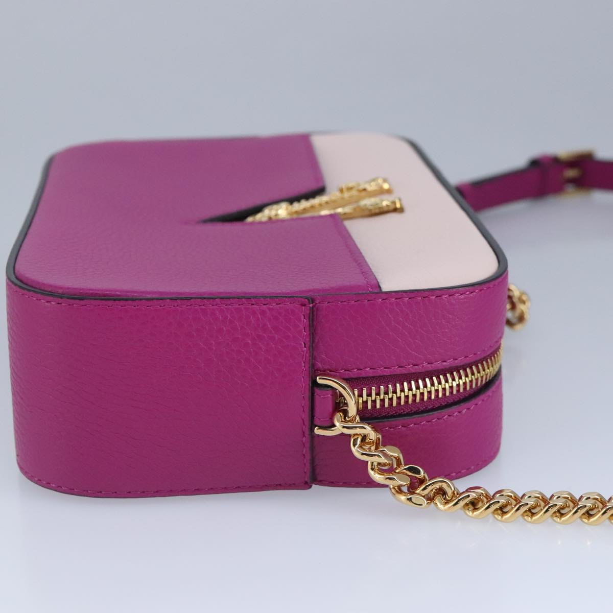 VERSACE Chain Shoulder Bag Leather Pink Gold Auth 99384