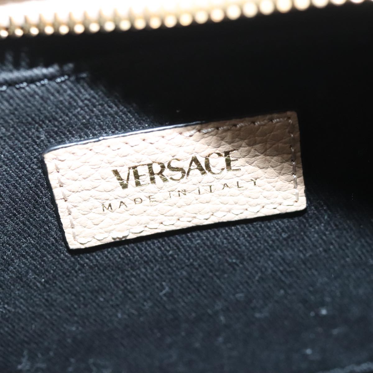 VERSACE Chain Shoulder Bag Leather Beige Gold Auth 99387