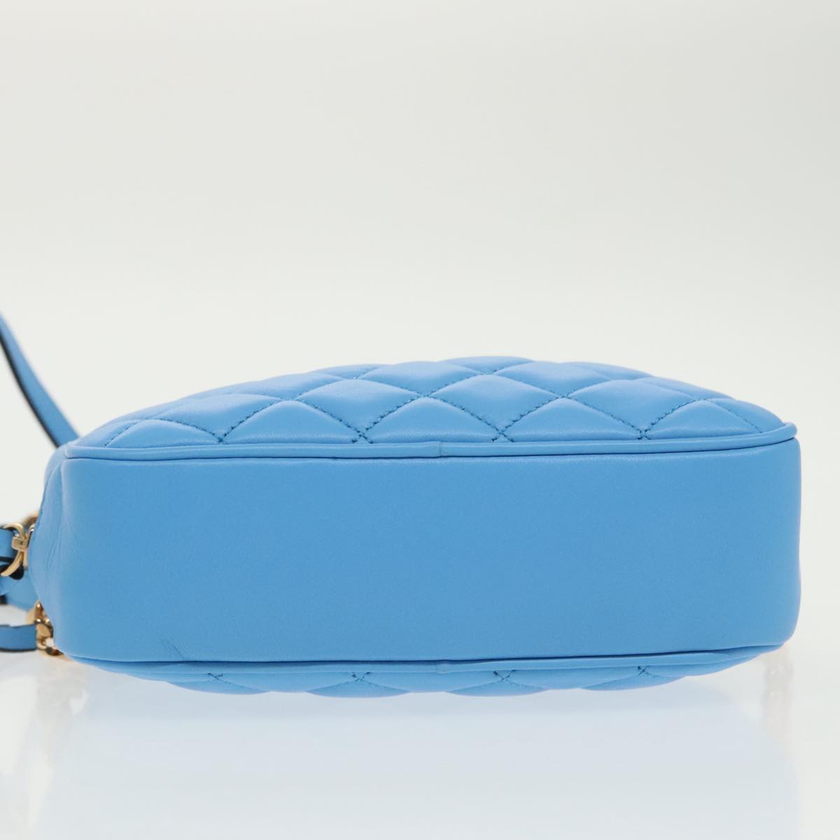 VERSACE Chain Shoulder Bag Leather Light Blue Gold Auth 99392