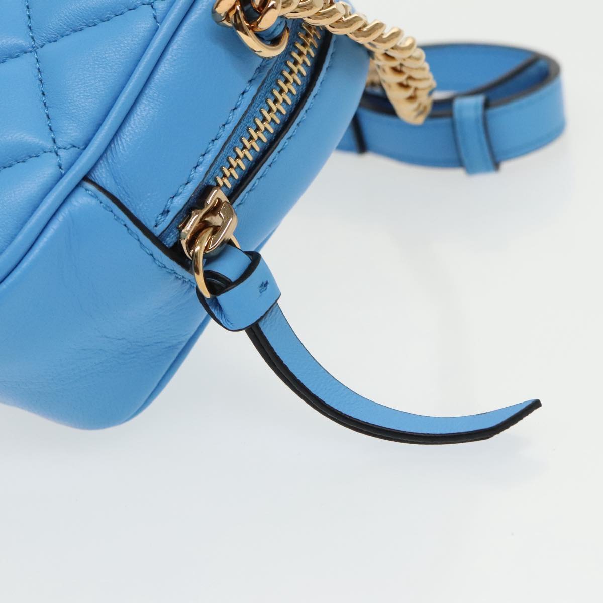 VERSACE Chain Shoulder Bag Leather Light Blue Gold Auth 99392