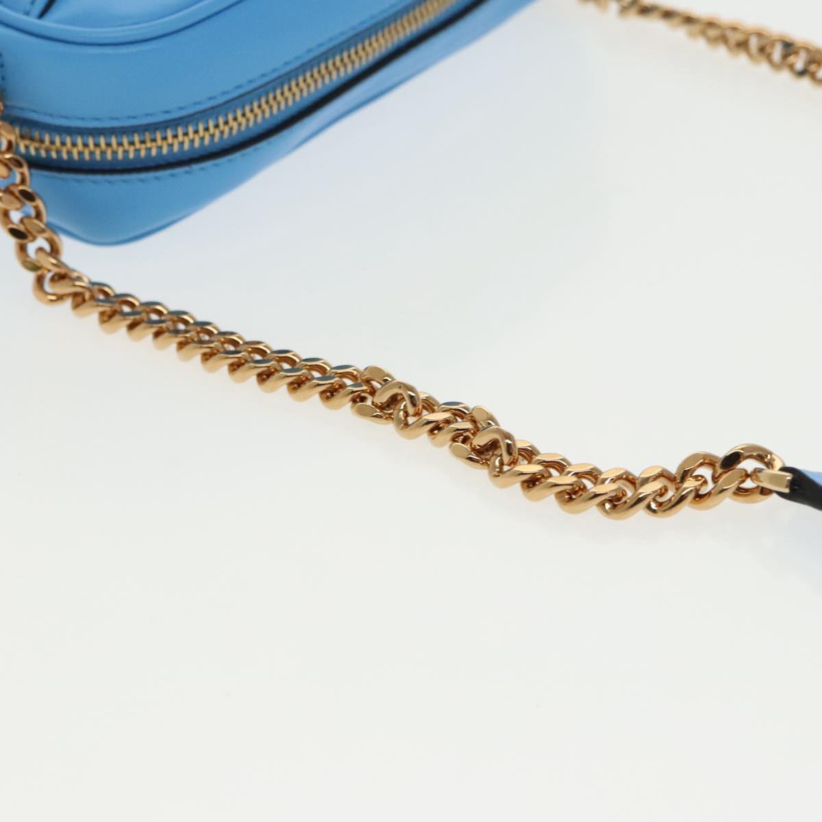 VERSACE Chain Shoulder Bag Leather Light Blue Gold Auth 99392