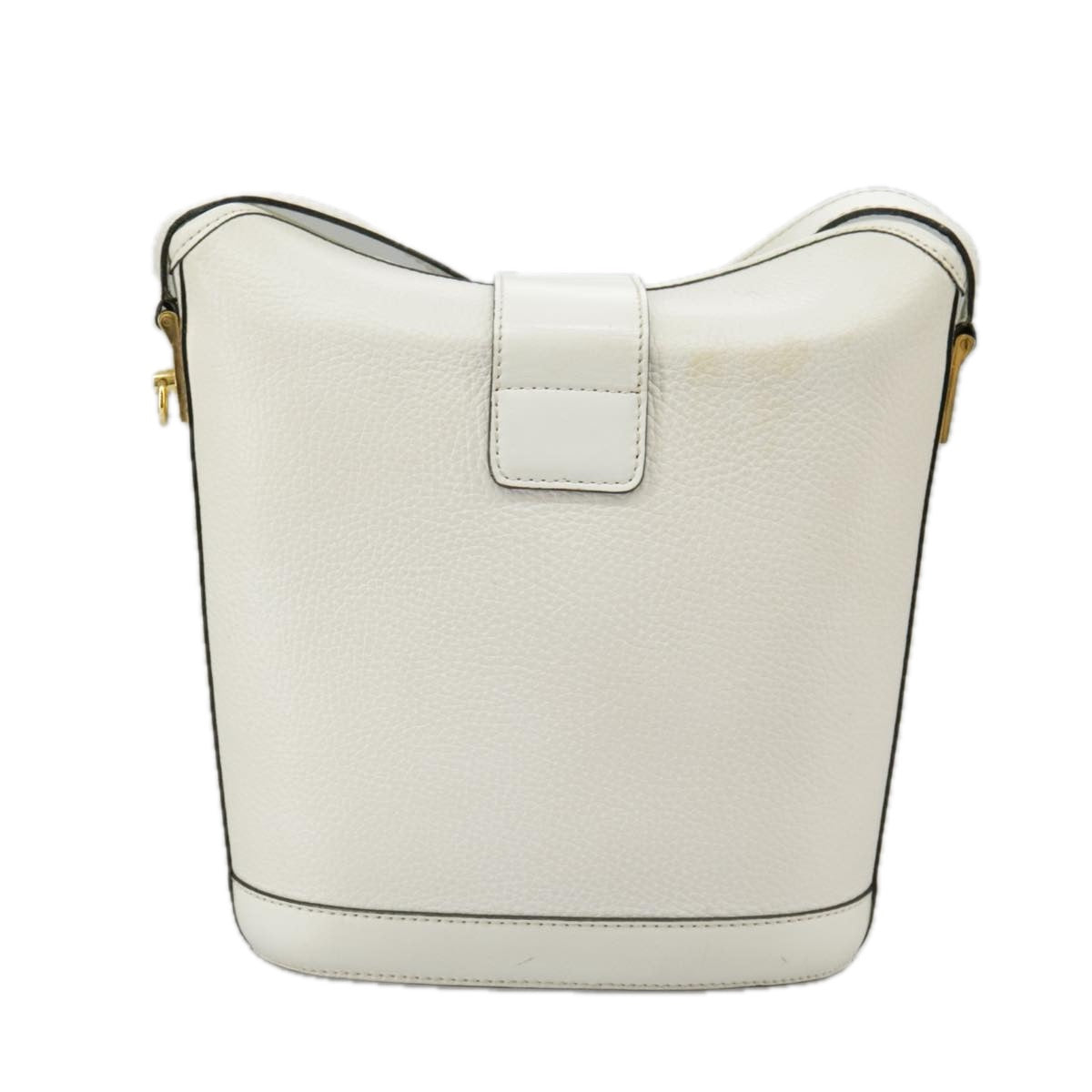 CELINE Shoulder Bag Leather White Gold Auth 99394