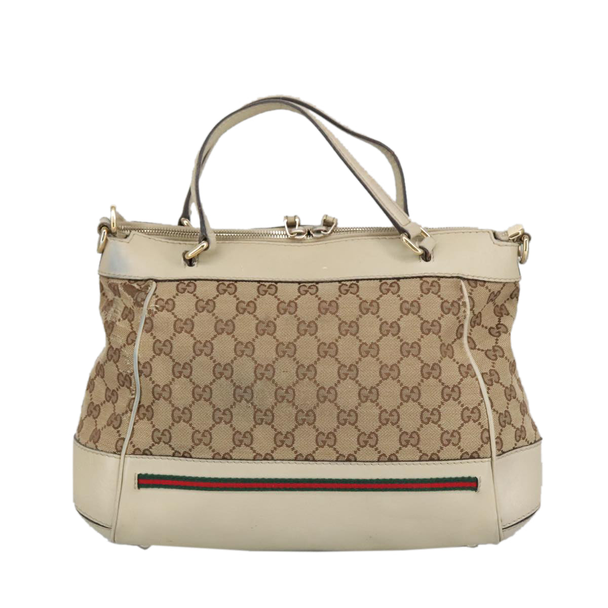 GUCCI GG Canvas Web Sherry Line Hand Bag 2way Beige Red 269894 Auth 99406