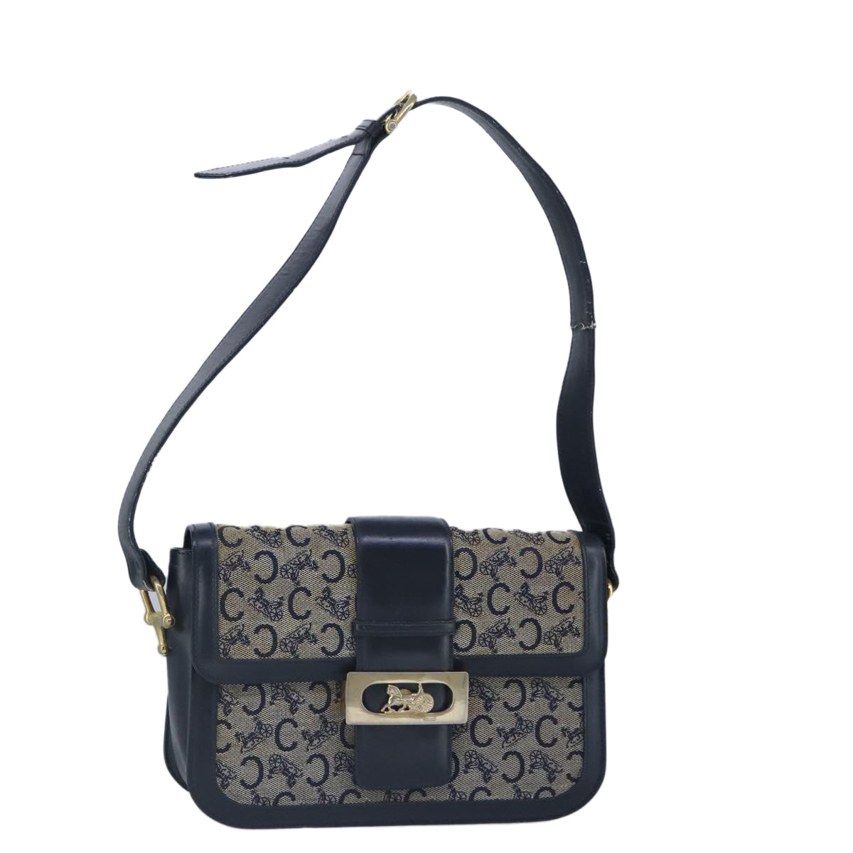 CELINE C saluki Shoulder Bag Canvas Navy Auth 99408