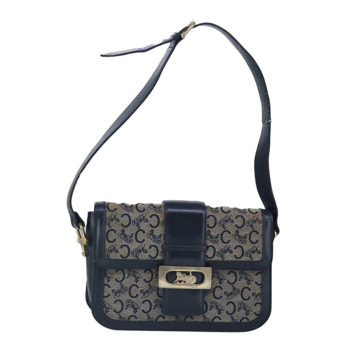 CELINE C saluki Shoulder Bag Canvas Navy Auth 99408