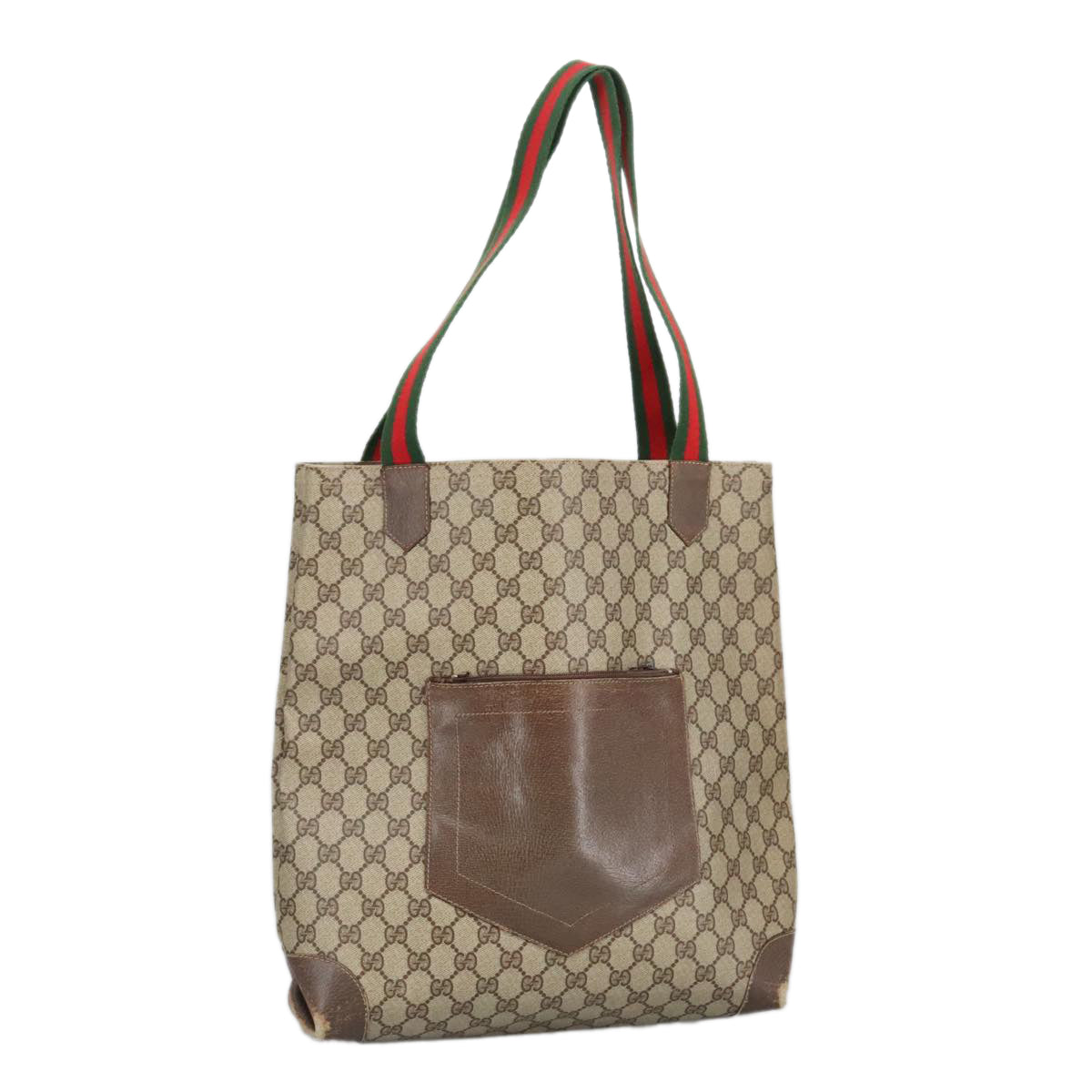 GUCCI GG Supreme Web Sherry Line Tote Bag PVC Beige Red Green Auth 99410