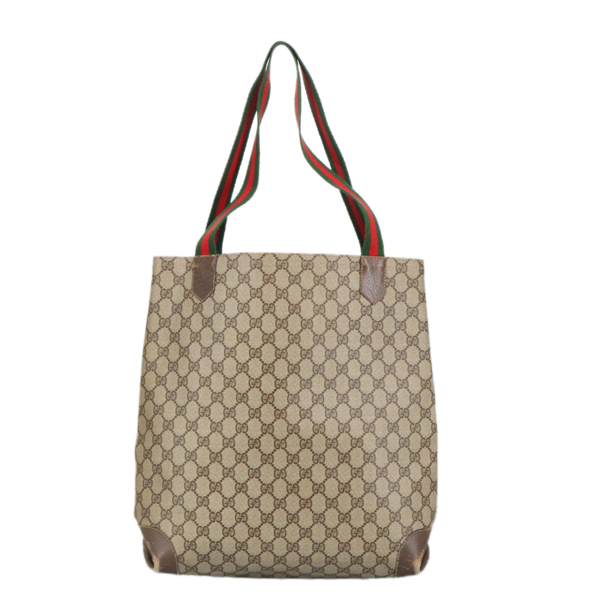 GUCCI GG Supreme Web Sherry Line Tote Bag PVC Beige Red Green Auth 99410