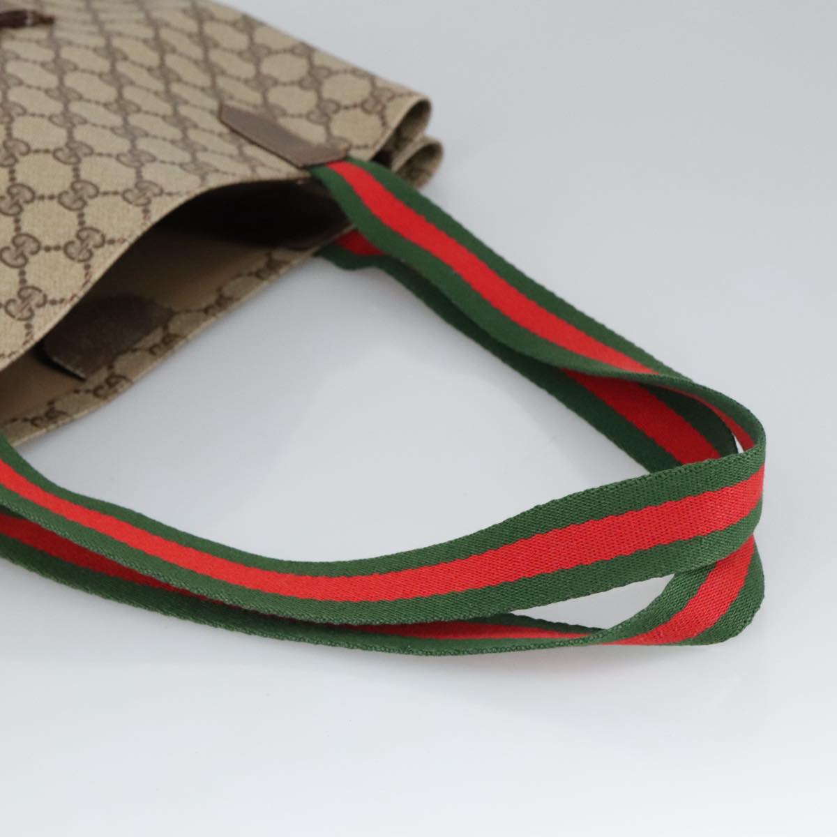 GUCCI GG Supreme Web Sherry Line Tote Bag PVC Beige Red Green Auth 99410