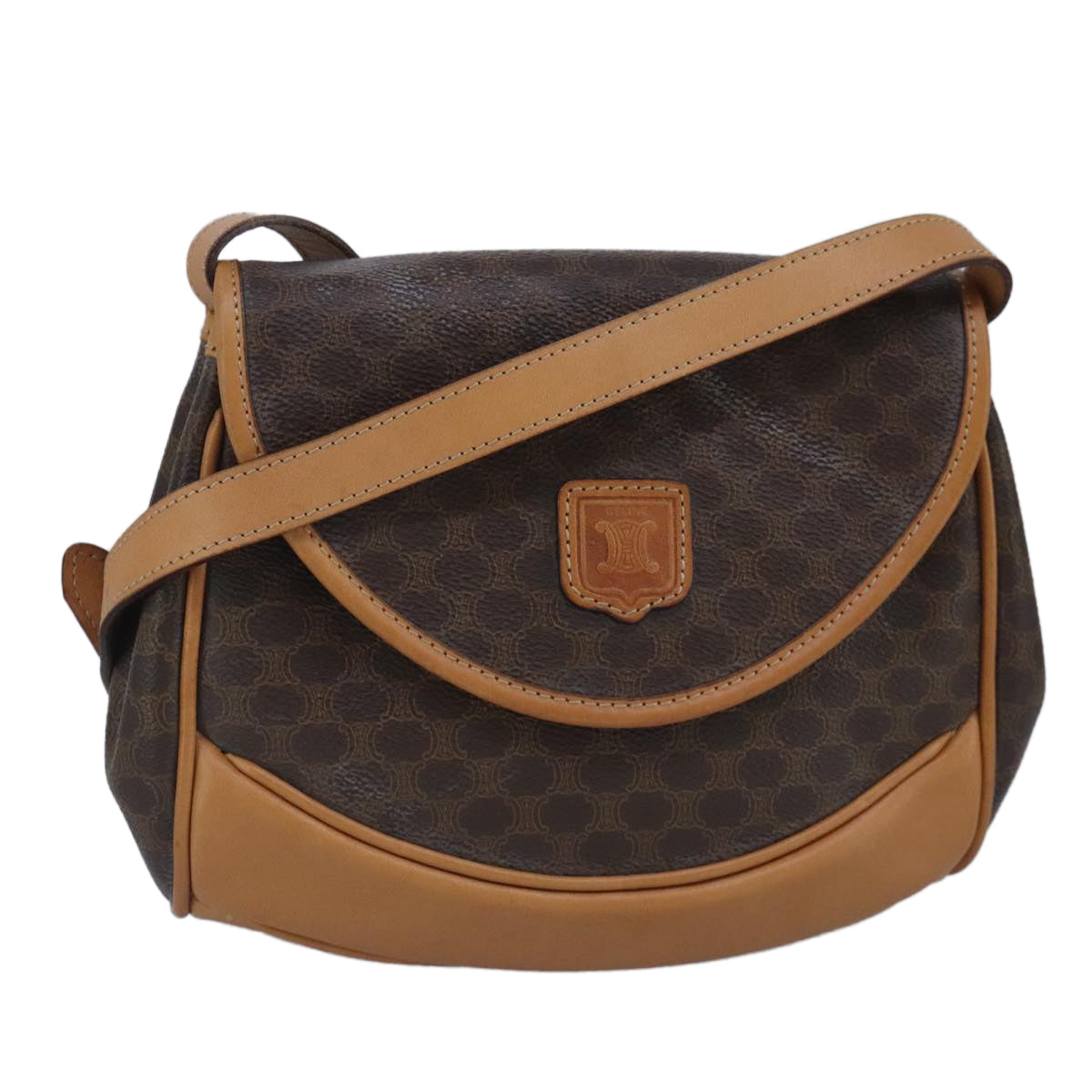 CELINE Macadam Canvas Shoulder Bag Brown Auth 99421