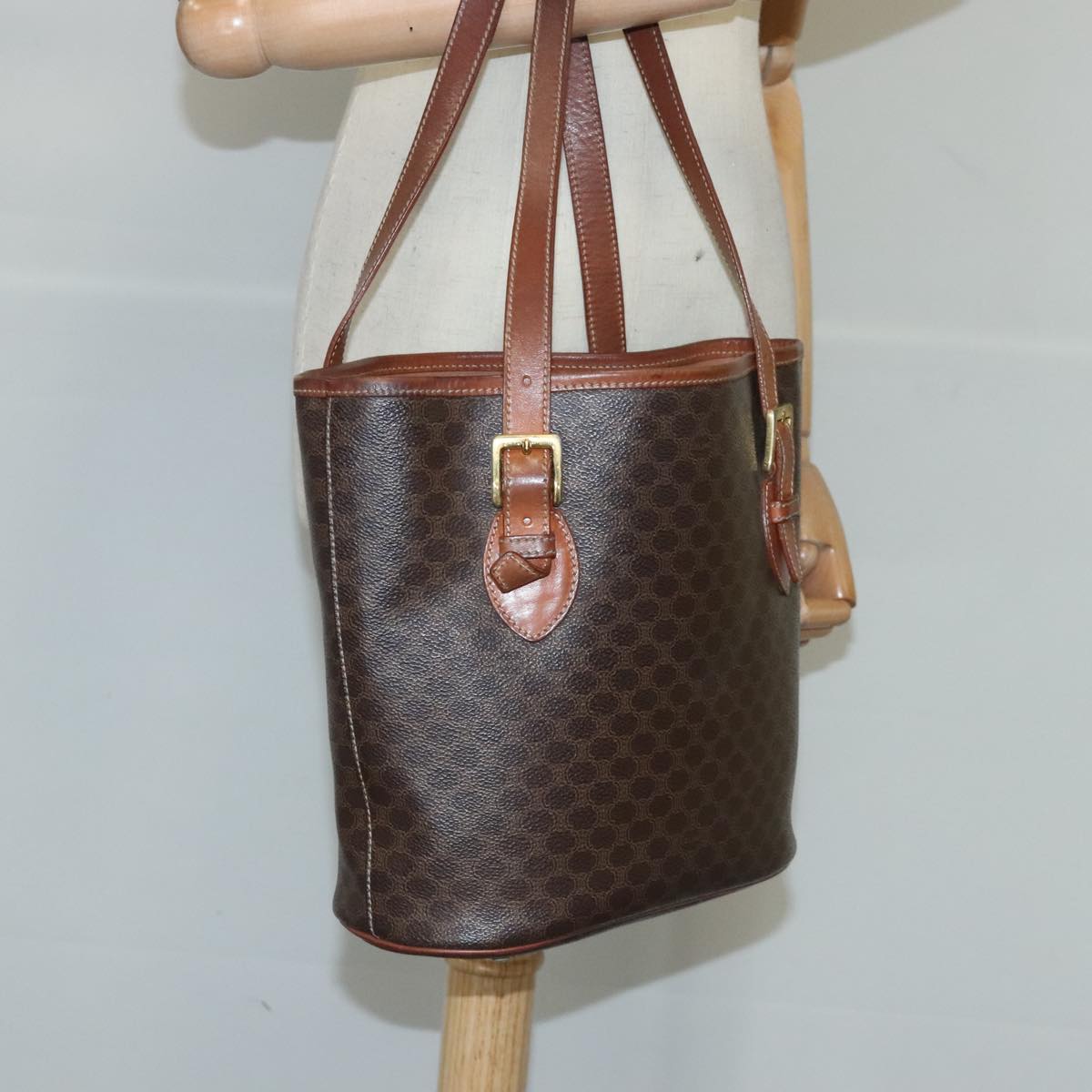 CELINE Macadam Canvas Shoulder Bag Brown Auth 99423