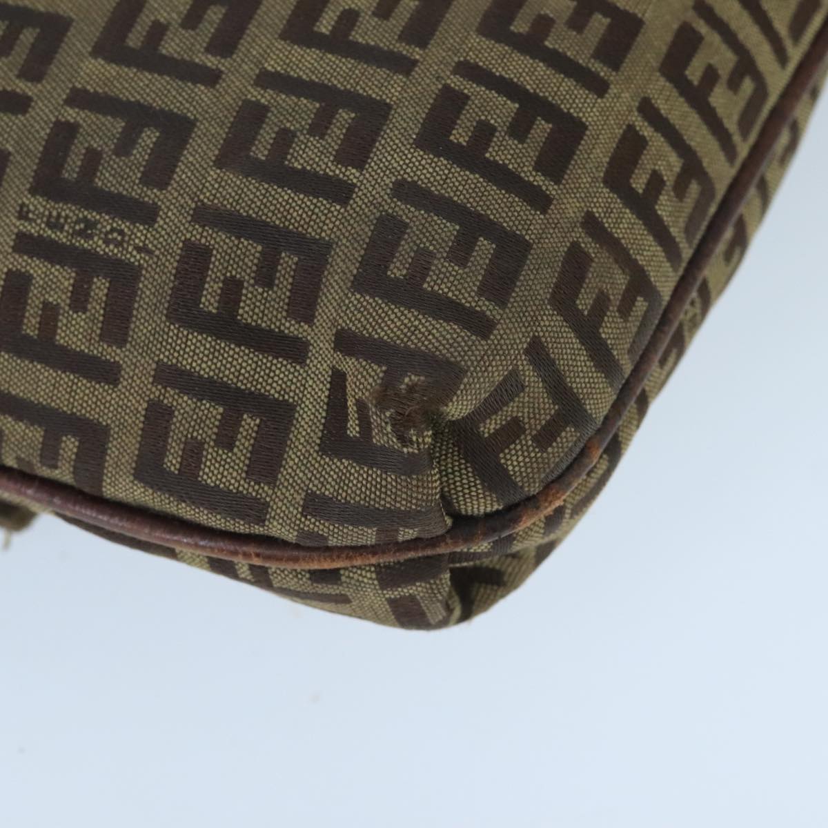 FENDI Zucchino Canvas Mamma Baguette Shoulder Bag Beige Gold Auth 99429